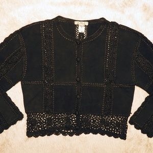 Vintage Suede Crochet Boho Chic Crop Top